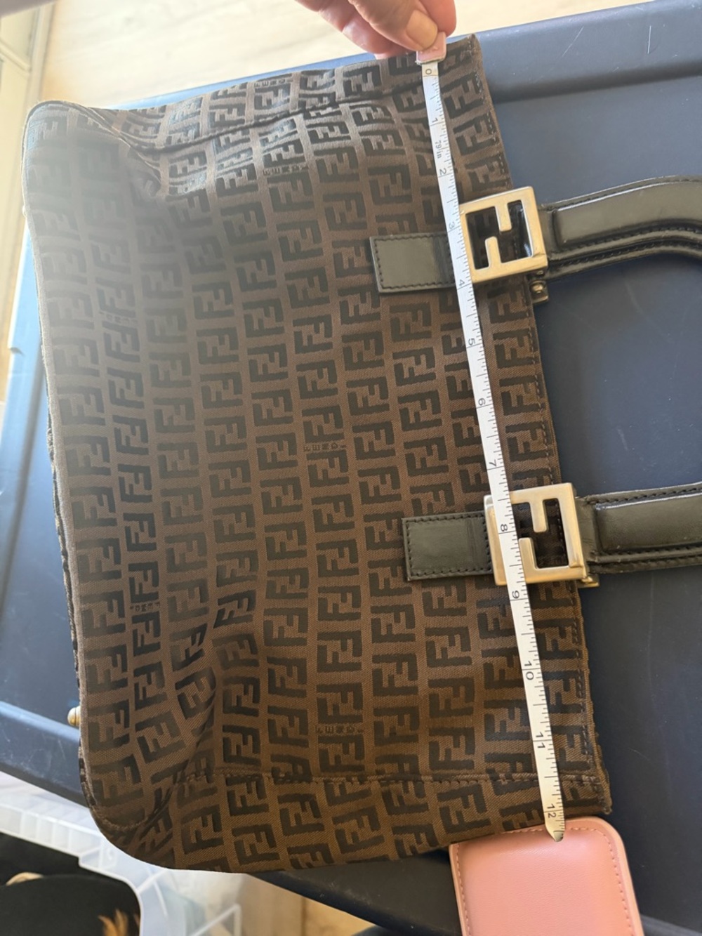 Fendi Brown Zucca Monogram Tote with Black Leather Handles - Picture 5 of 6